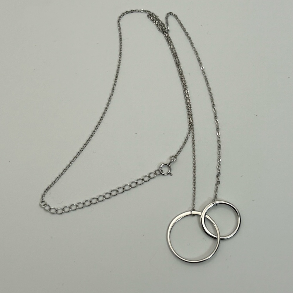 Sterling Silver Double Circle Necklace 18" Dainty Round Link Adjustable Chain - Picture 10 of 11